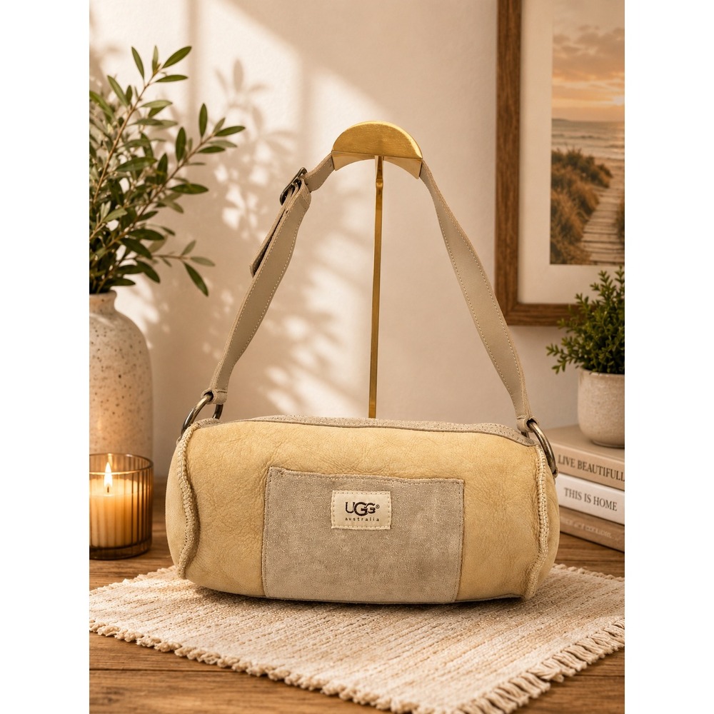 UGG Australia Shearling Barrel Bag Tan Suede Sheepskin Shoulder Bag Vintage